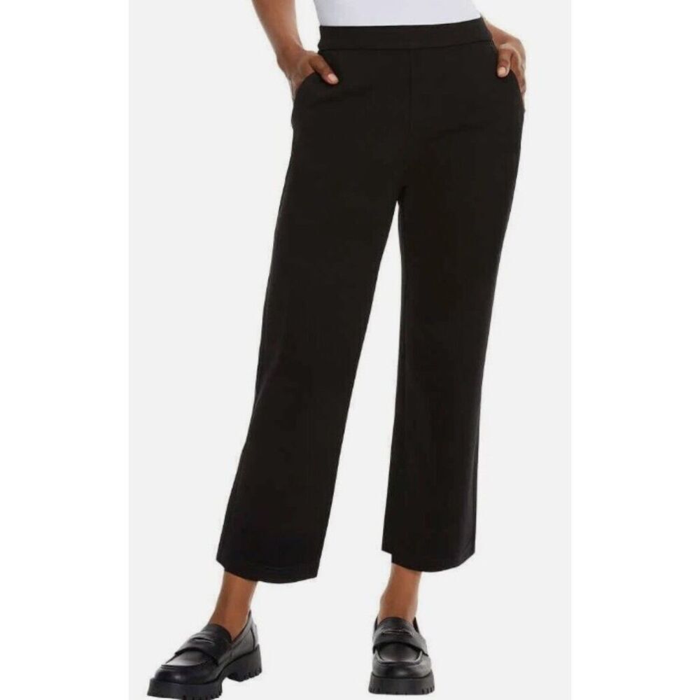 GLORIA VANDERBILT Tummy Control Cropped Ponte Pants‎ Sz M Blk Wide Leg Ankle NWT